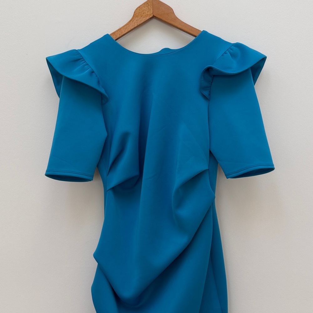 ASOS Vibrant Blue Mini Dress with Ruffle Sleeves - Picture 3 of 4